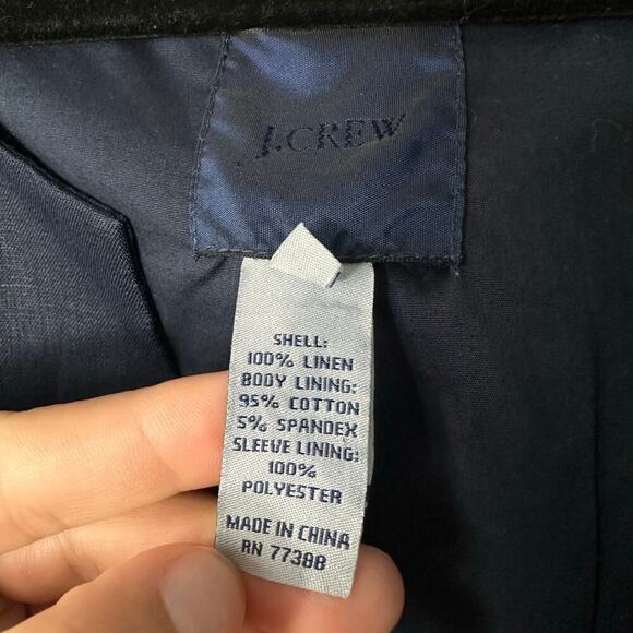 J.Crew Linen Blazer One Button Crop 3/4 Sleeves Collarless Coastal Navy Blue 6 - Picture 6 of 9